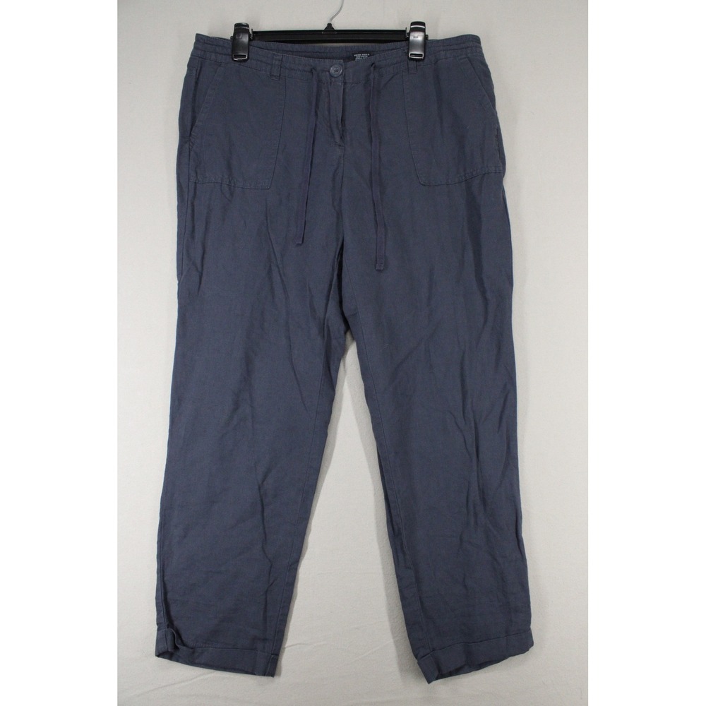 Cynthia Rowley Pants 10 Blue Linen Cotton Drawstring Coastal Casual Trouser